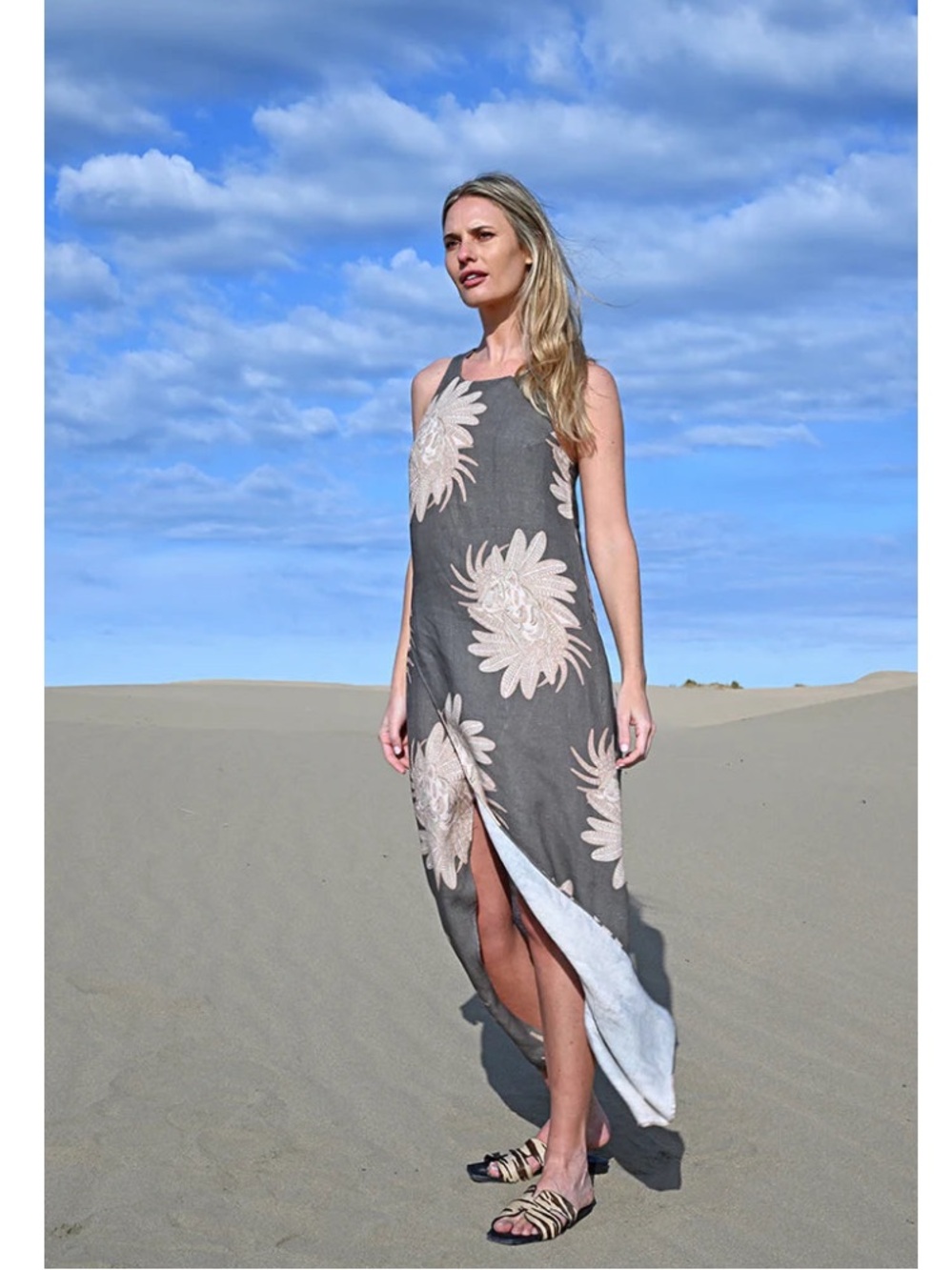 Las Surenas The Night Midi /Maxi Dress 100% Linen